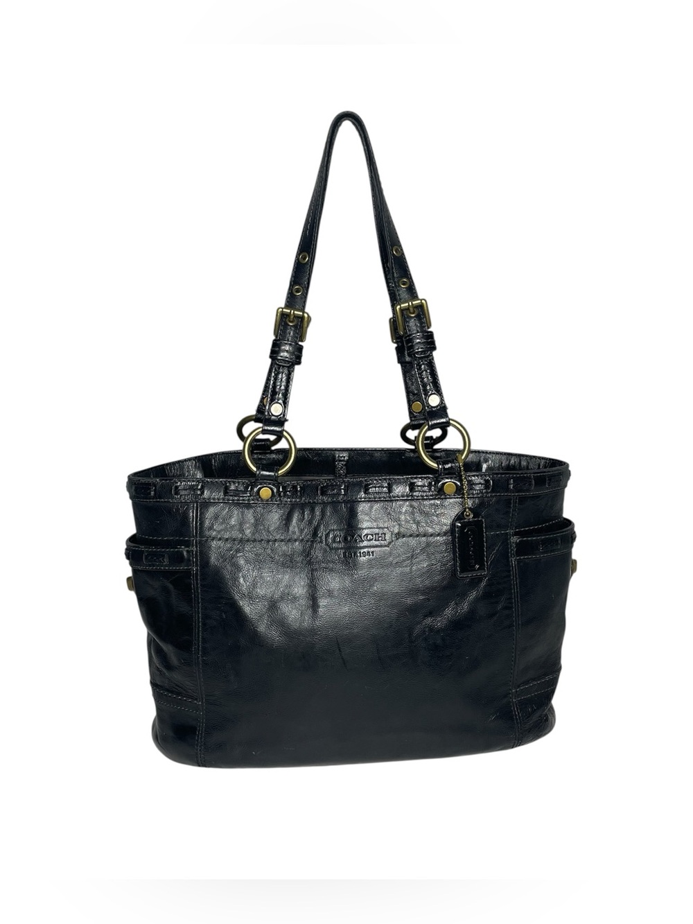 Coach Gallery Patent Laced Leather Tote Bag Handbag Purse Black 11500 Satchel
